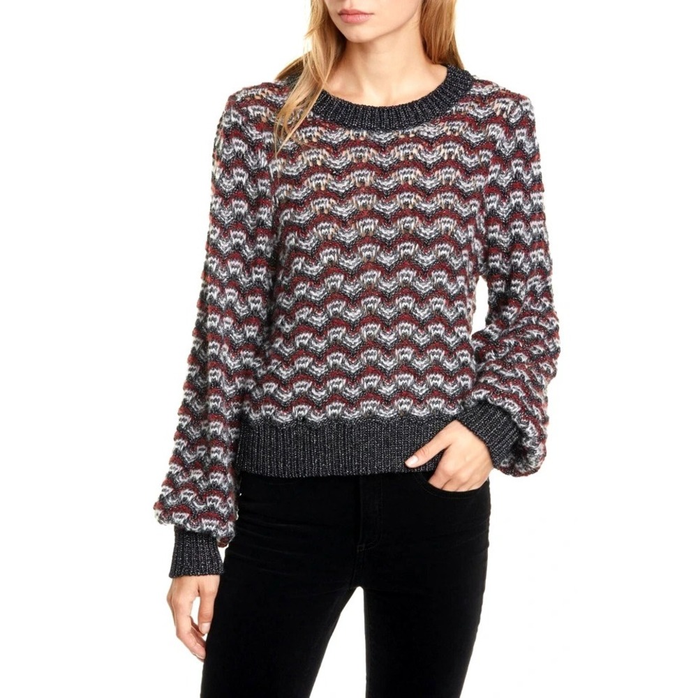 Veronica Beard Ruth Crew Neck Sweater S Multicolor Metallic Modern Retro Holiday